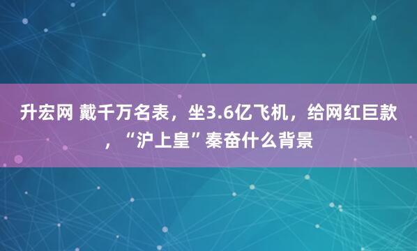 升宏网 戴千万名表，坐3.6亿飞机，给网红巨款，“沪上皇”秦奋什么背景